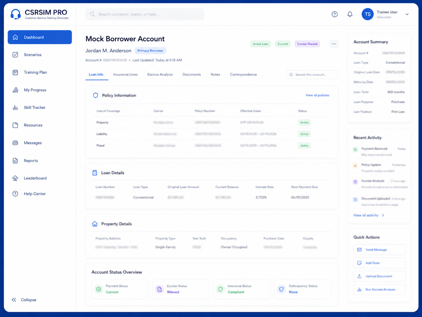 Mock borrower account preview