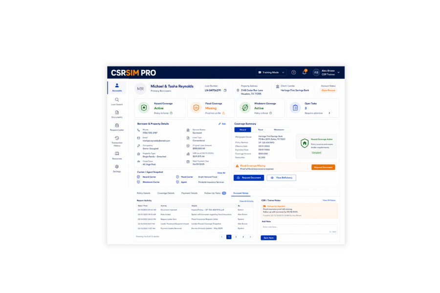Insurance Tracking CSR Simulator preview